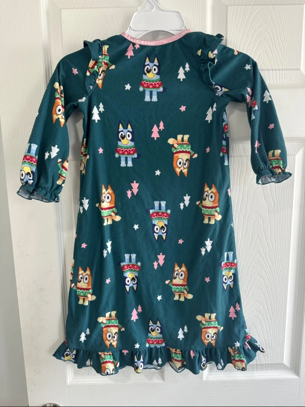 Disney Teal Bluey Print Ruffle-Hem Nightgown with Pink Trim - Picture 3 of 3